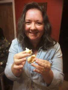 me holding a roasted marshmellow