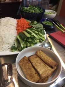 marinaded tofu with veggies on plates