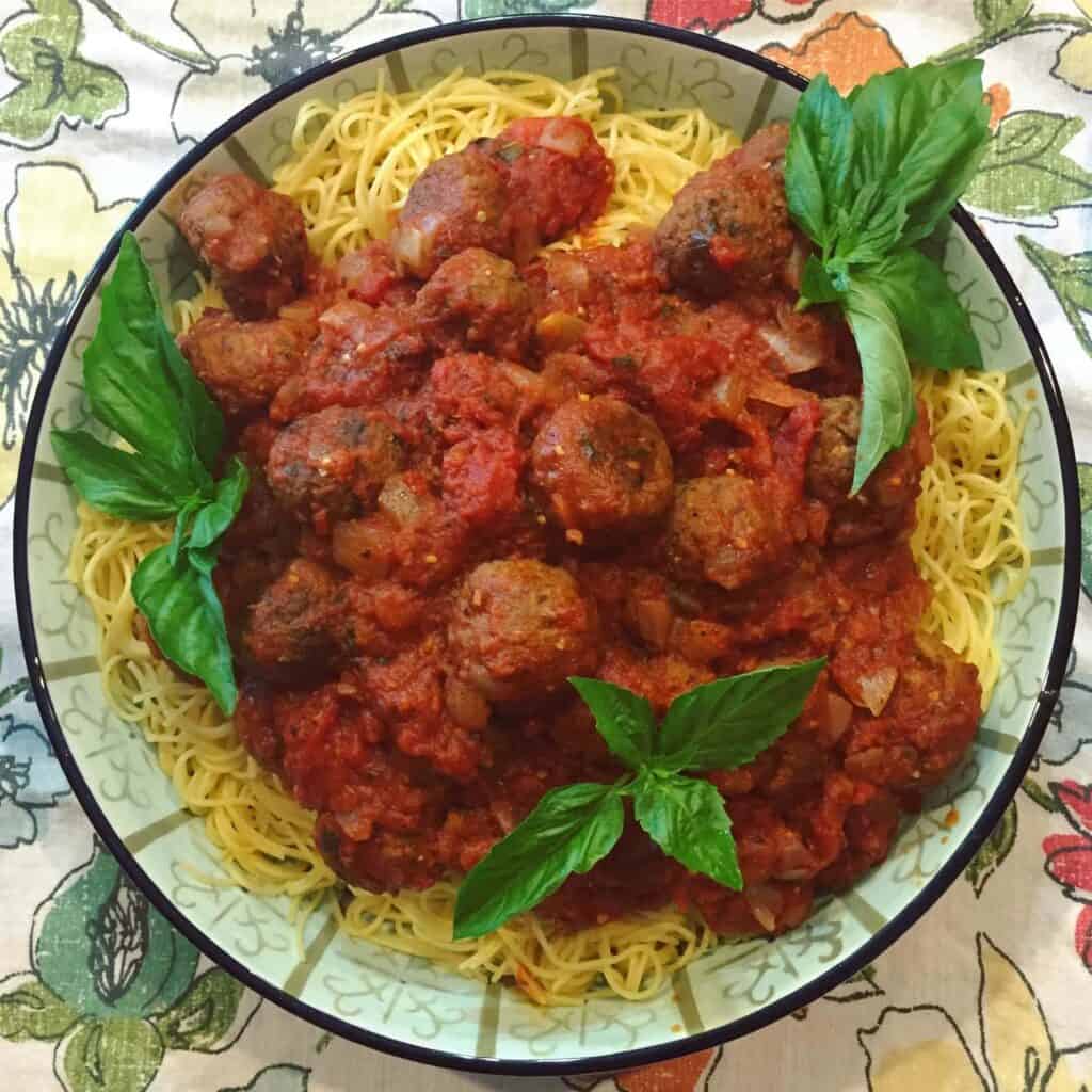 eggplant meatballs marinara with spaghetti