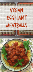 eggplant meatballs in marinara sauce on top of spaghetti