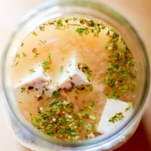 cubes of tofu in marinade