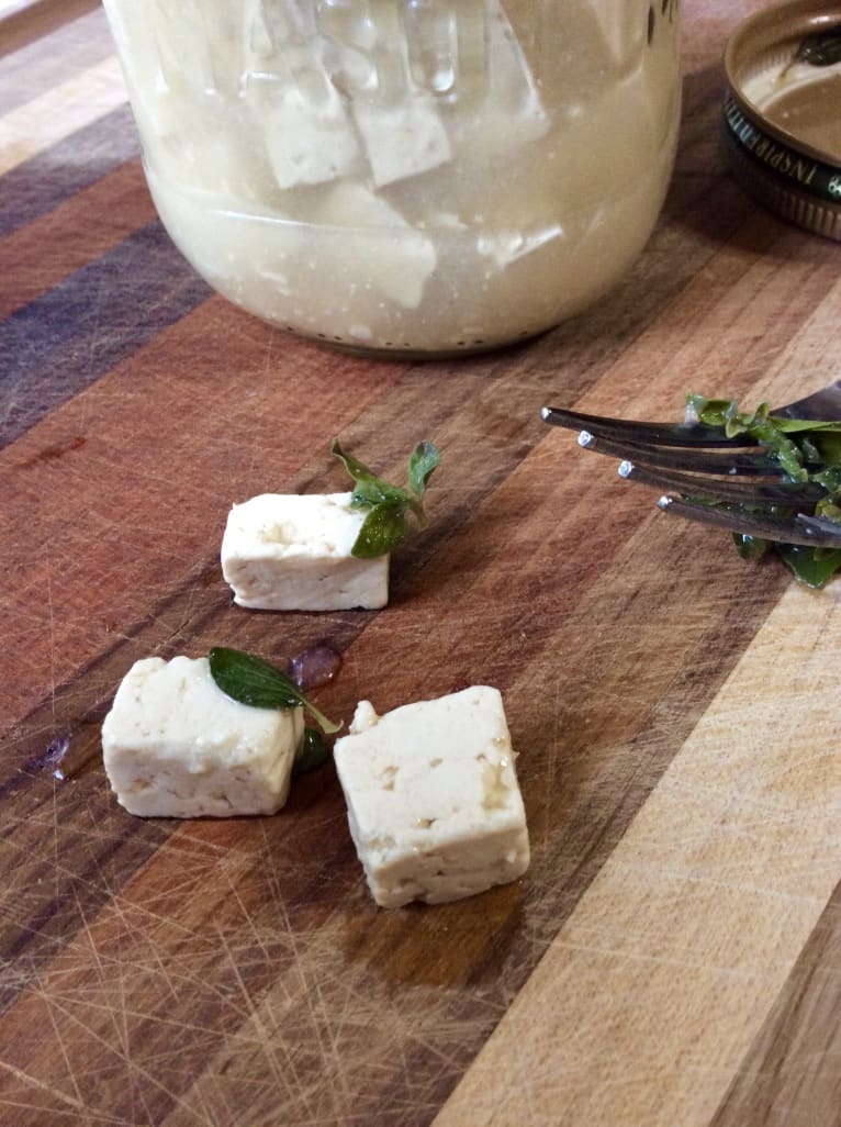 Cubes of Vegan Tofu Feta Marinated with Oregano, Vinegar, Miso, Perfect for Vegan Greek Salad by Very Veganish