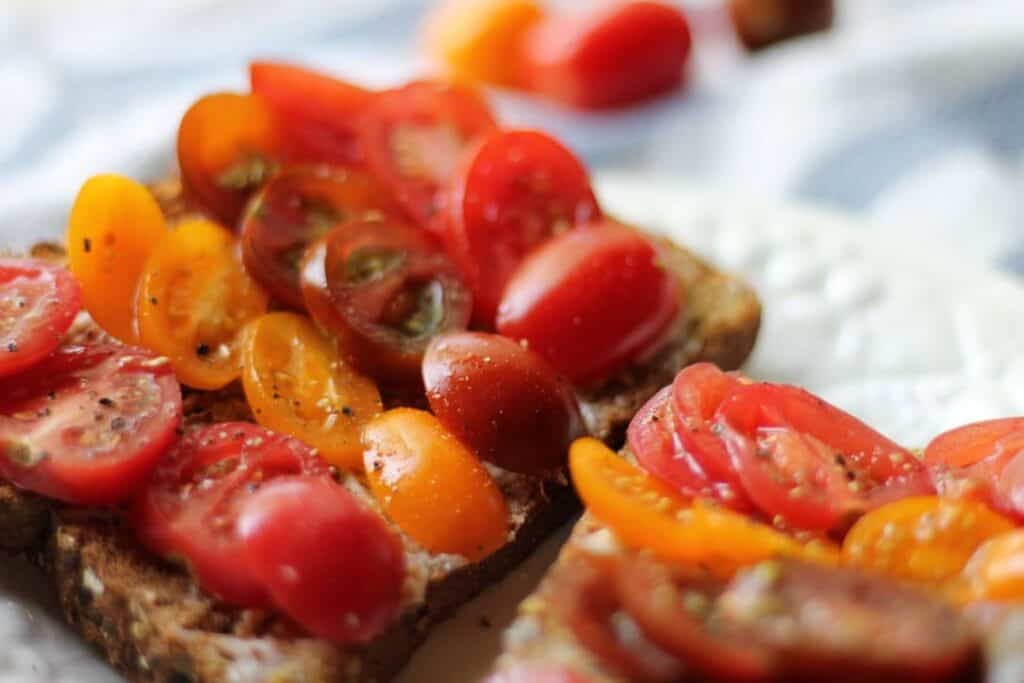 Tomato Toast on white plate