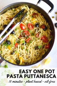pinterest image for one pot pasta puttanesca
