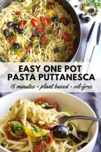 pinterest image for one pot pasta puttanesca