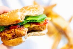 kidney bean burger with homemade fries