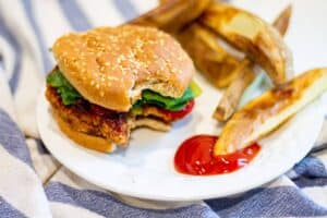 kidney bean burger with homemade fries
