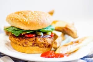 kidney bean burger with homemade fries