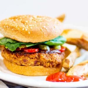 kidney bean burger with homemade fries