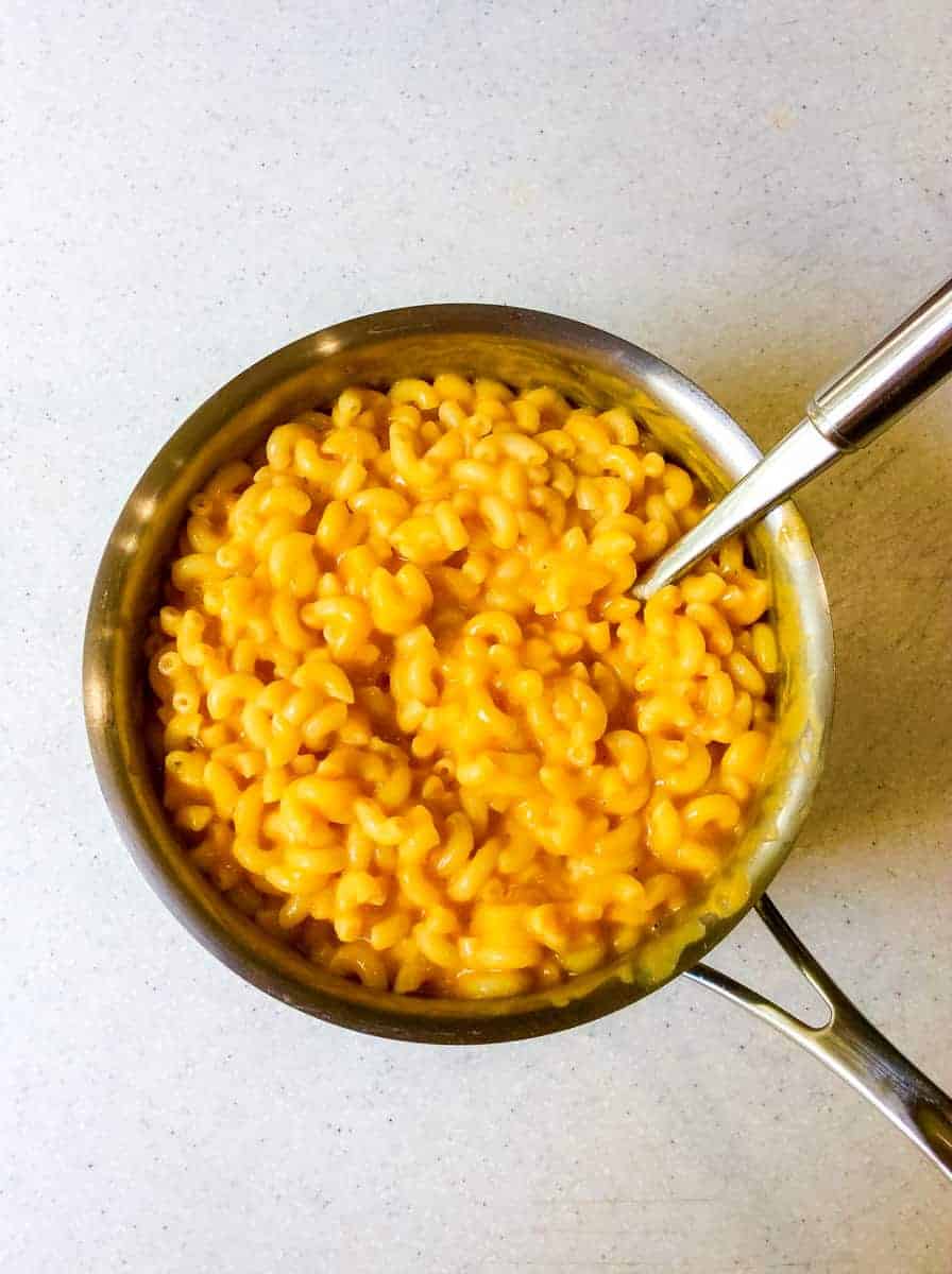 macaroni and cheese in metal pan