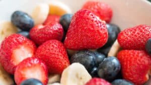 strawberries, blueberries, bananas