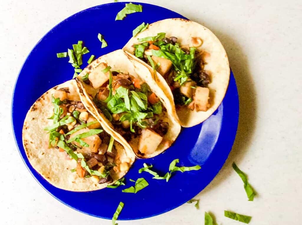 tacos on blue plate