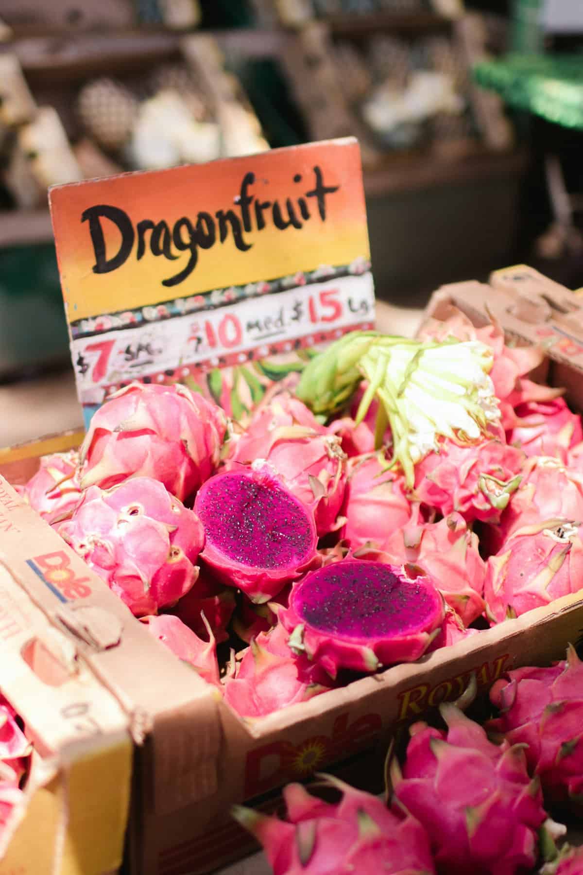 bright pink dragon fruit on inside sliced for sale
