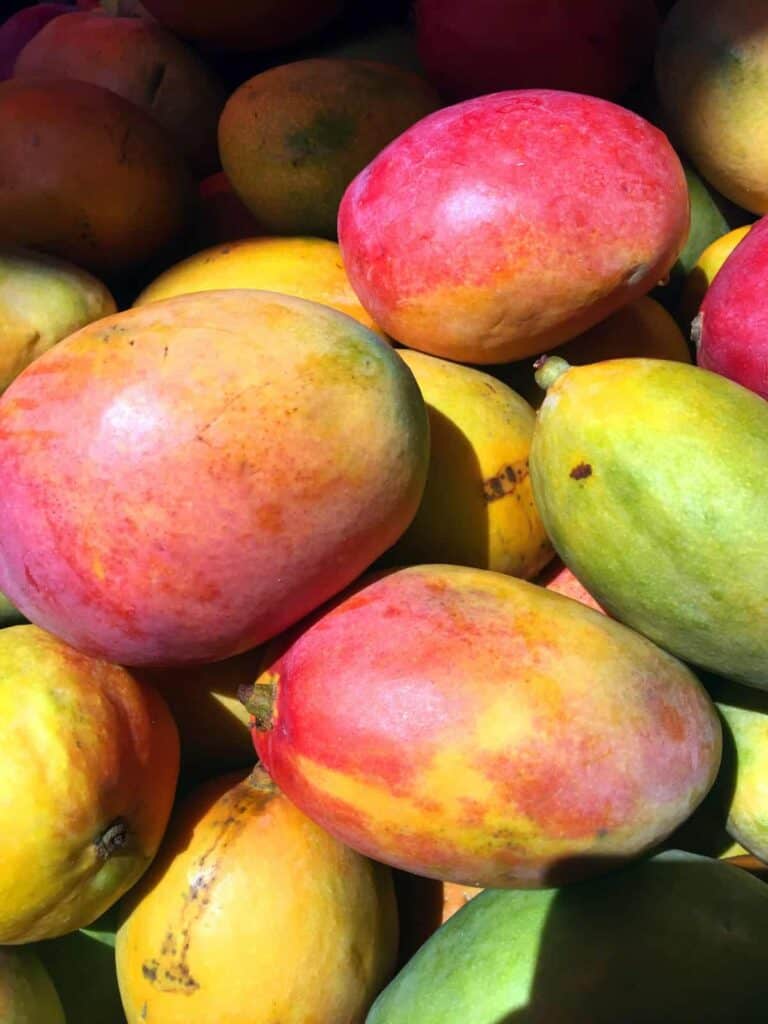 pink and yellow mangoes