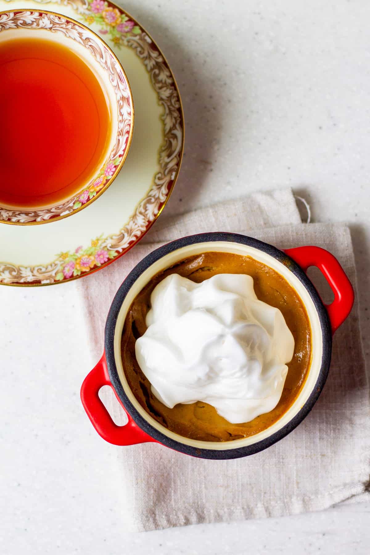 mini crustless pumpkin pie with rooibos tea