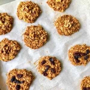 baked banana oat cookies on parchment paper