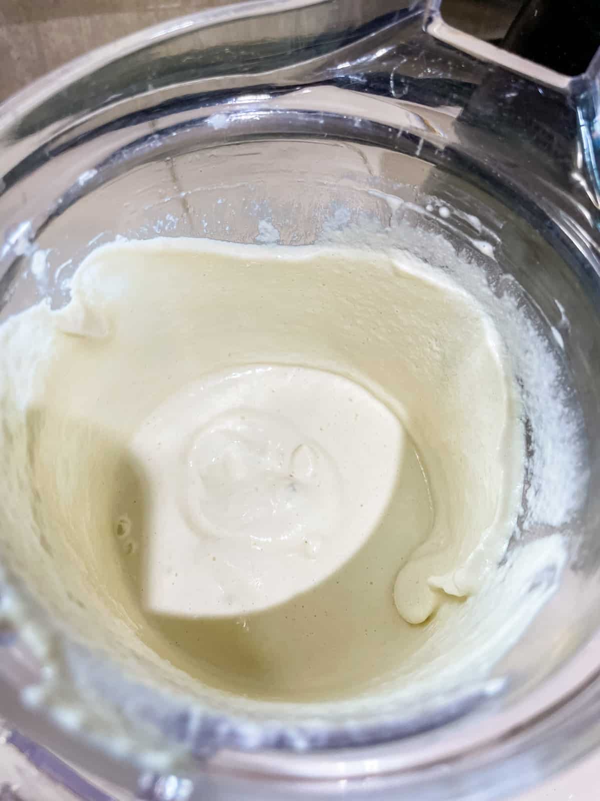 blended sunflower seed sour cream in blender jar