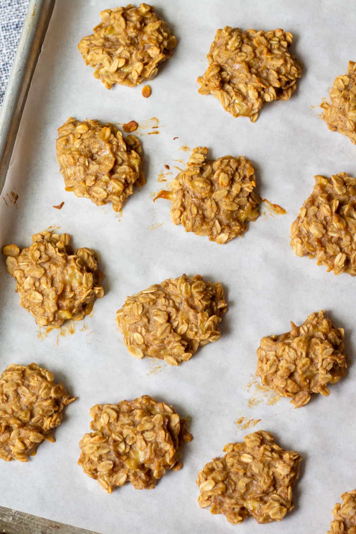 banana oat peanut butter cookies after baking