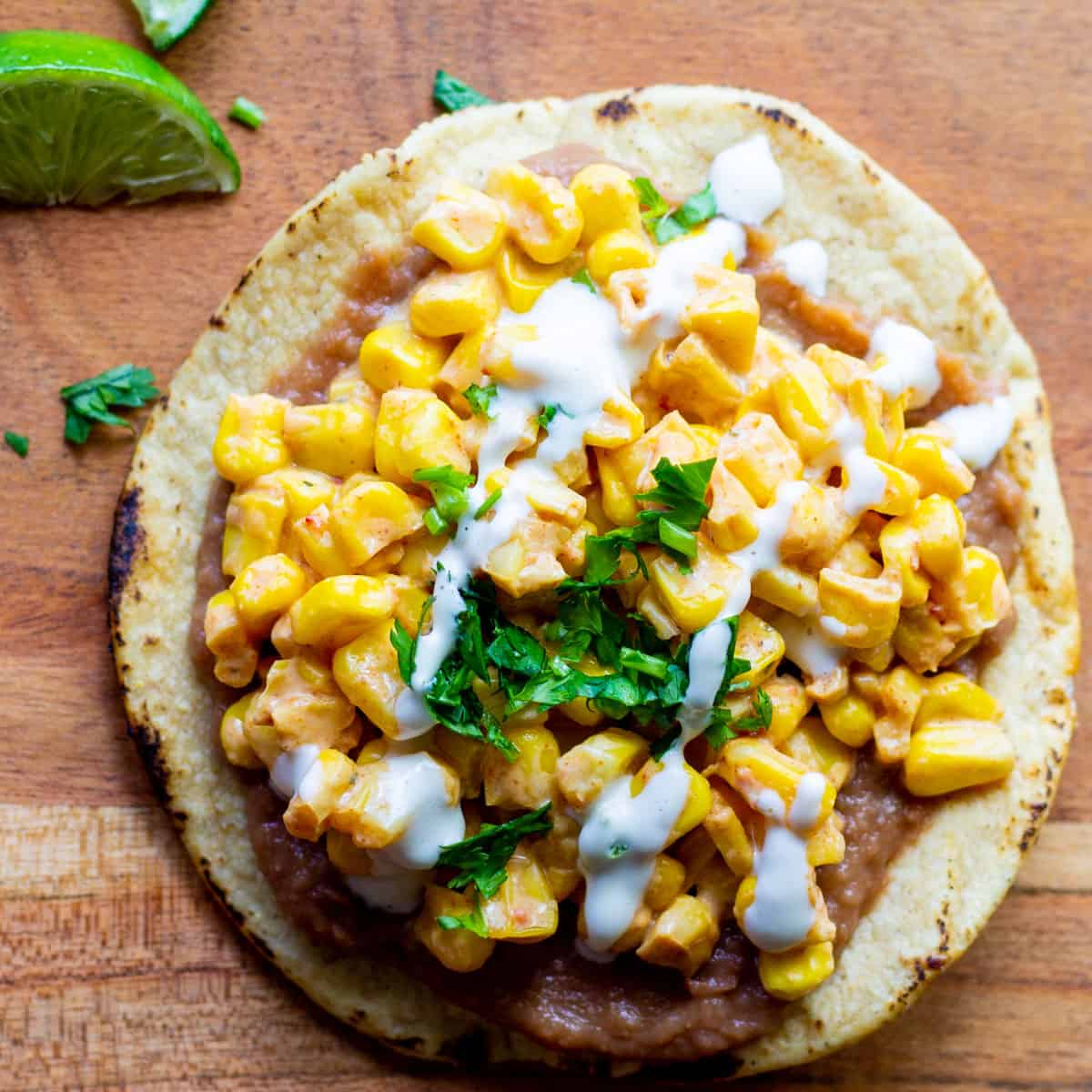 Tostadas with Mexican Street Corn and Beans (vegan) - Very Veganish