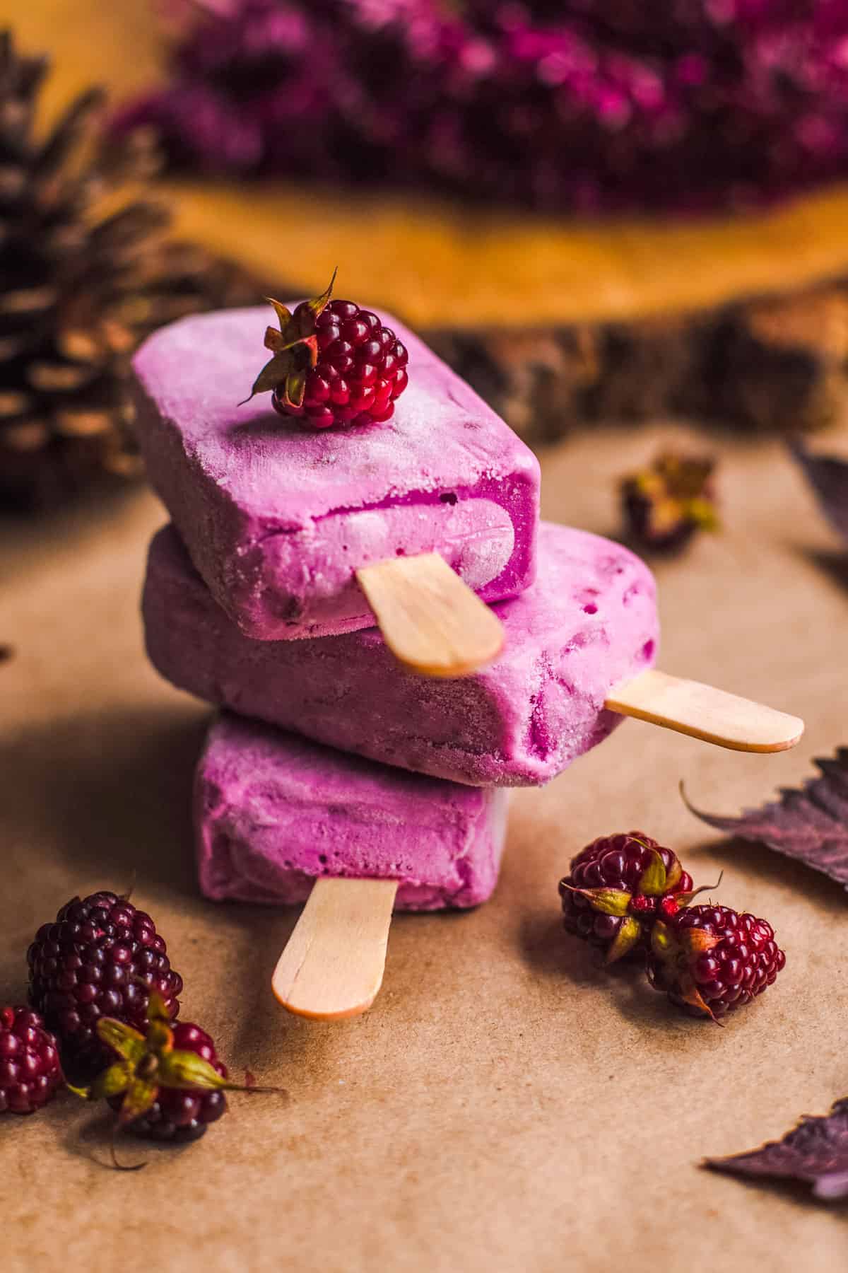 pink loganberry popsicles