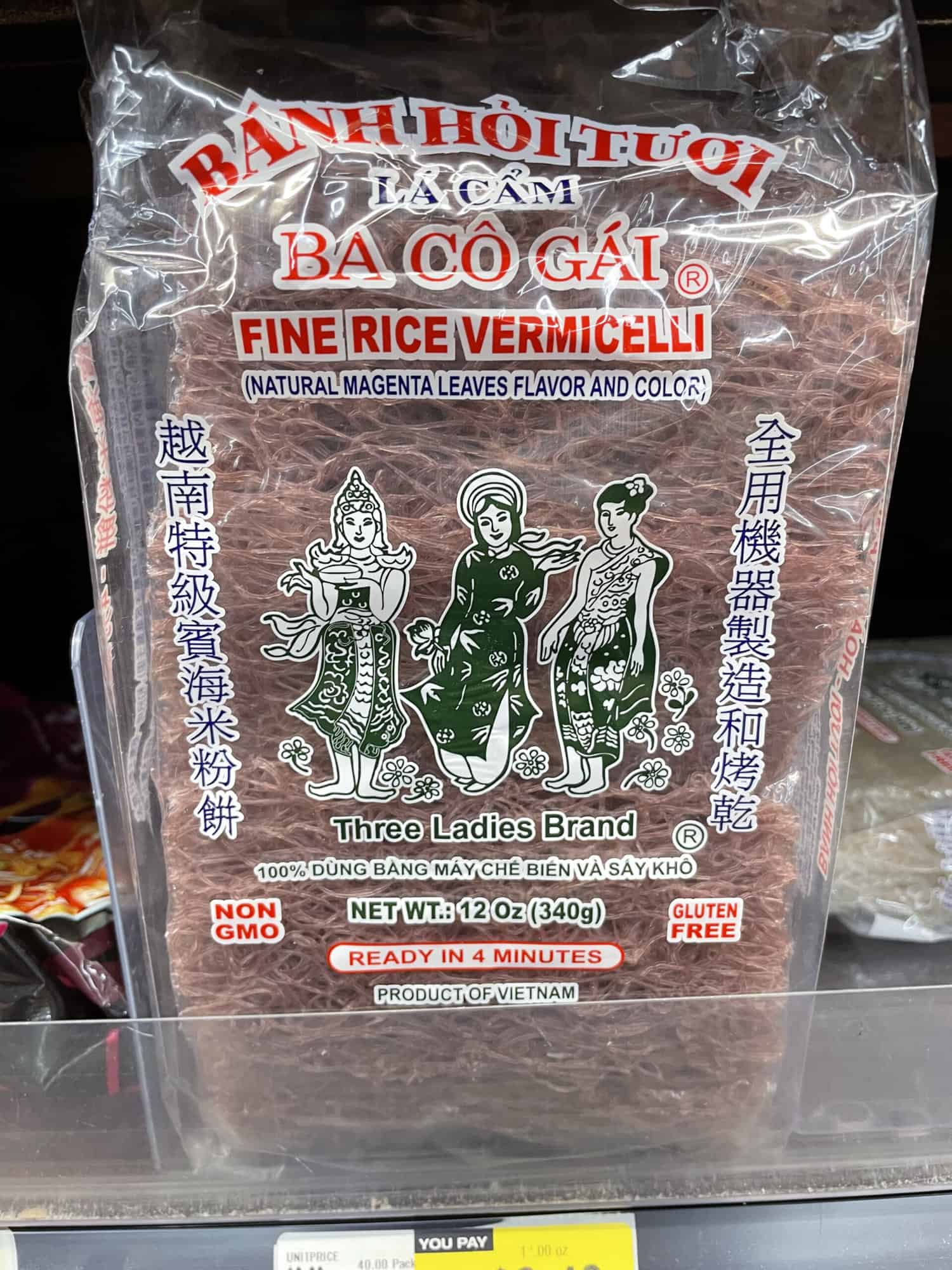 Three Ladies Brand Fine Rice Vermicelli with red rice at H mart