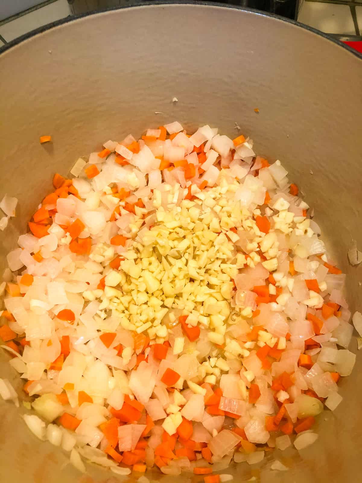 sauteing carrot and garlic with the onion
