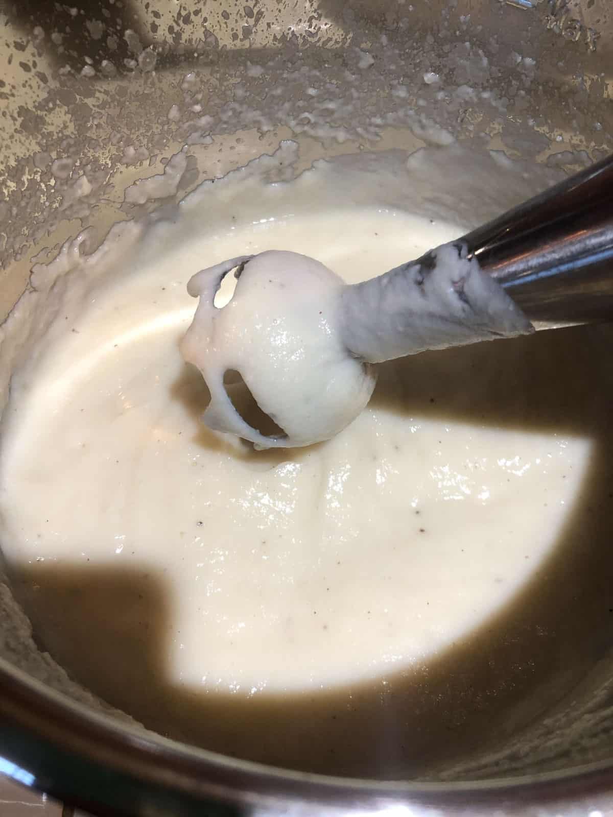 sauce all blended up with immersion blender