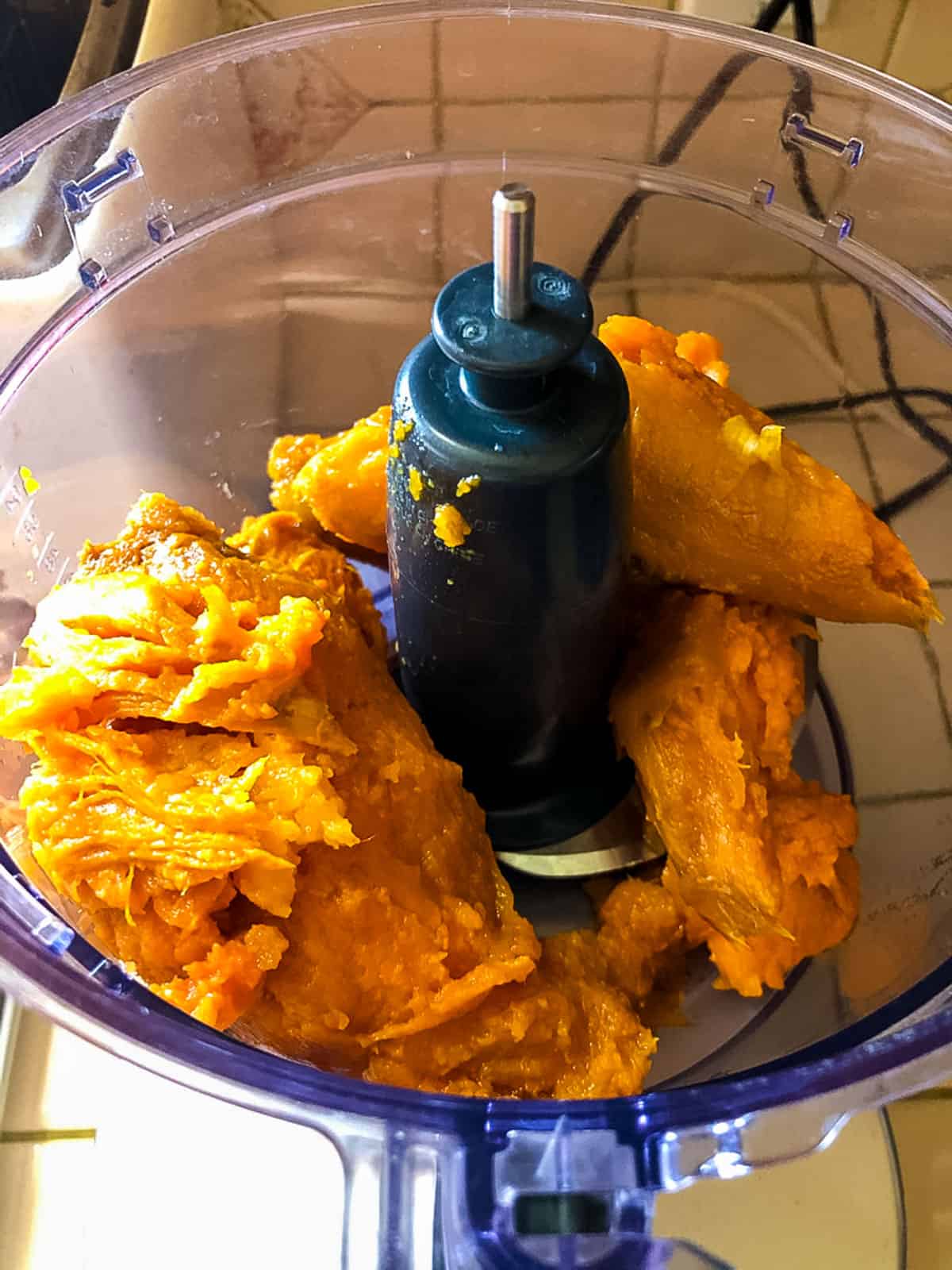 baked sweet potatoes in food processor