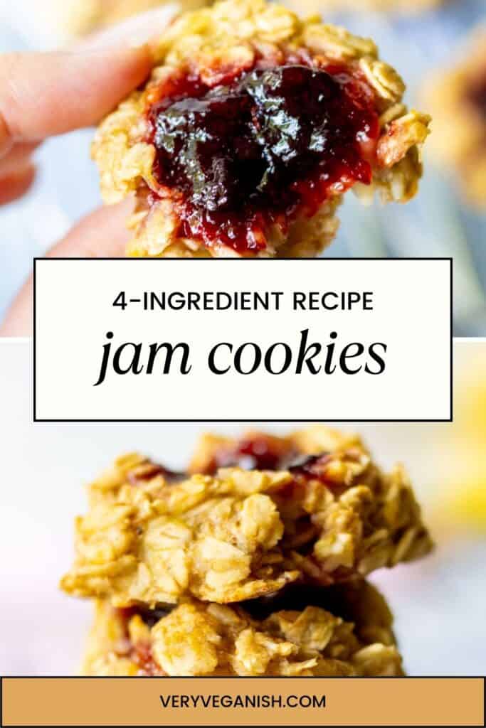 Pinterest Image for 4-Ingredient Banana Oat Thumbprint Cookies with Fruit Jam