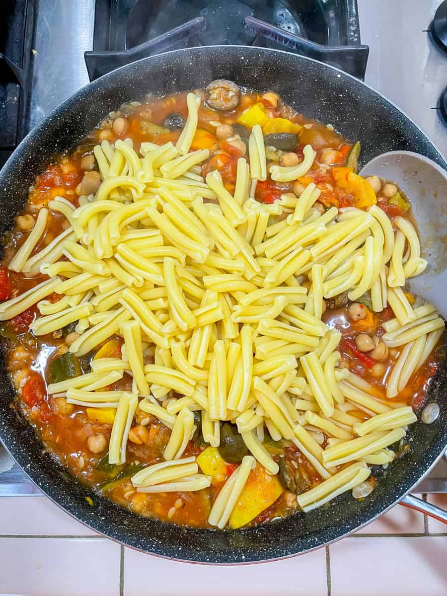 added cooked casarecce pasta to sauce