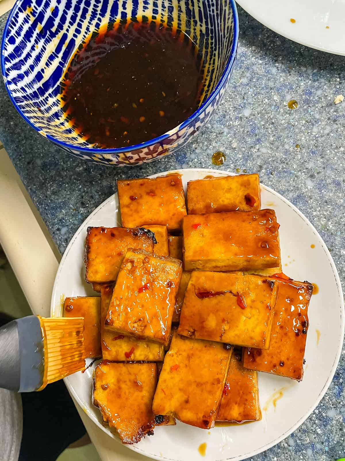 Process - brushing tofu with remaining marinade