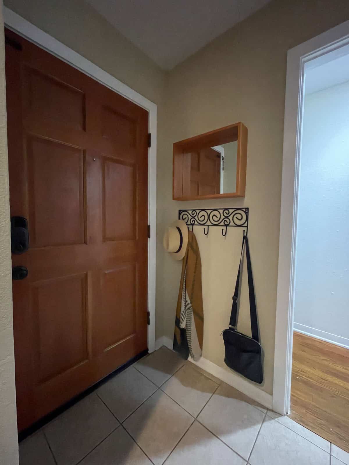 Finished look of painted and decorated small entryway