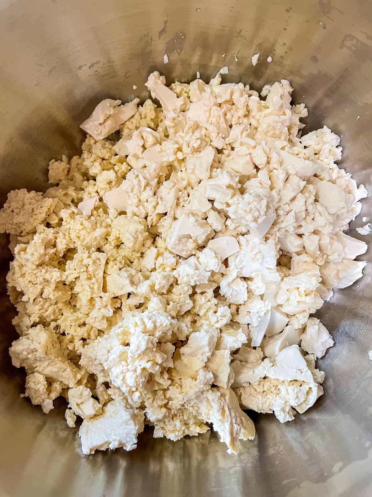 crumbled tofu in mixing bowl